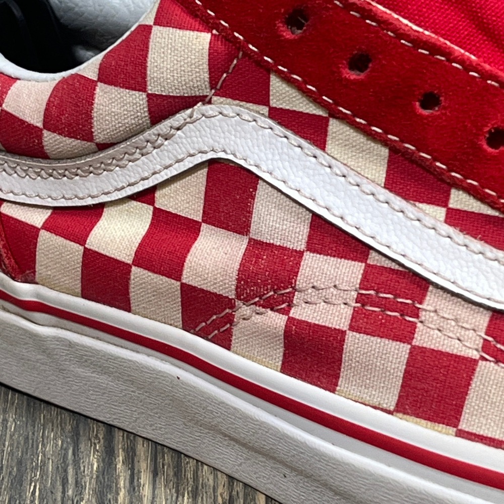 Vans Old Skool Sneakers Womens 6.5‎ Red Checkerboard Suede Canvas Skate Shoes - Picture 10 of 11